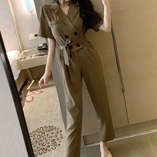 Double Breasted Short-sleeve Jumpsuit