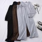 Set: Cutout-shoulder Crop Top + Wide-leg Sweatpants
