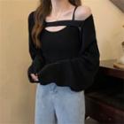 Set: Long-sleeve Knit Shrug + Camisole Top