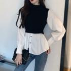 Mock Two Piece Long-sleeve Blouse Black - One Size
