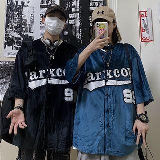 Elbow-sleeve V-neck Letter Print Jacket