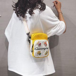 Two-tone Lettering Zip Crossbody Bag