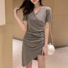 Asymmetric V-neck Short-sleeve Dress