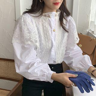 Long-sleeve Lace Crochet Blouse White - One Size