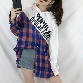 Mock Two-pieces Long Sleeve Hooded Top