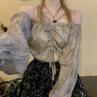 Leopard Print Off-shoulder Blouse / Print Wide Leg Pants