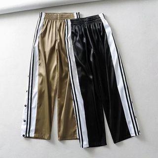 Side-buttoned Contrast Stripe Wide-leg Pants