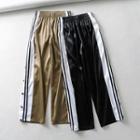 Side-buttoned Contrast Stripe Wide-leg Pants