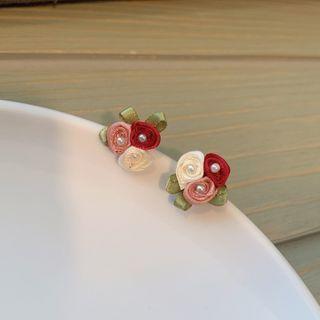 Floral Stud Earring 1 Pair - S925 Silver - Red & Green - One Size