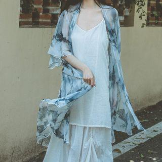 Short-sleeve Tie-dyed Jacket Gray - One Size