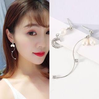 Asymmetric Faux Pearl Earring 1 Pair - Silver - One Size