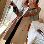 Color-block Double-breasted Long-sleeve Trench Coat