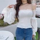 Bell-sleeve Off-shoulder Crinkle Top
