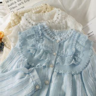 Rhinestone Lace-trim Loose Shirt