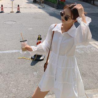 Long-sleeve Tiered Mini A-line Shirtdress