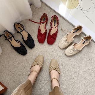 Shirred Ankle Strap Flat Sandals
