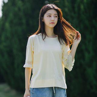 Fringed Elbow-sleeve T-shirt