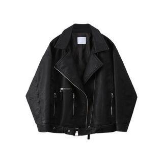 Side Zip Faux Leather Jacket Black - One Size