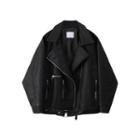 Side Zip Faux Leather Jacket Black - One Size
