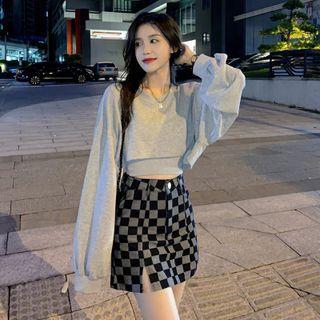 Checkerboard Mini Skirt / Sweatshirt