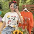 Short-sleeve Floral Loose-fit T-shirt