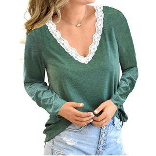 Lace-trim Long-sleeve Crop Top