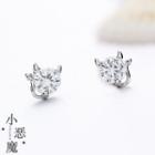 925 Sterling Silver Rhinestone Devil Stud Earring 925 Silver Needle - Silver - One Size