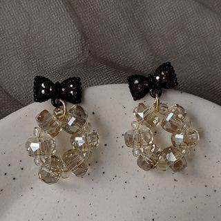 Sterling Silver Ribbon Drop Earring 1 Pair - B-587 - Black & Transparent - One Size