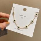 Faux Pearl Flower Slider Bracelet S145 - 1pc - Gold & White & Green - One Size