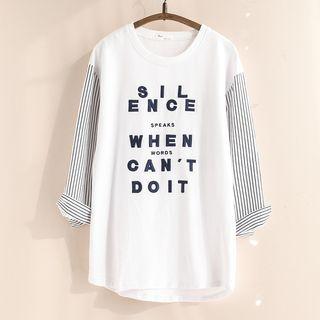 Striped Sleeve Lettering Long Pullover