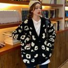 Leopard Print Knit Cardigan Black & White - One Size