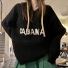 Lettering Cropped Hooded Knit Top
