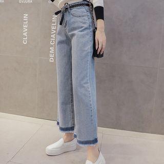 Washed Wide-leg Jeans With Sash