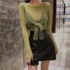 Long-sleeve T-shirt / Cropped Sleeveless Knit Top