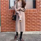 Long-sleeve Plain Knit Dress Oatmeal - One Size