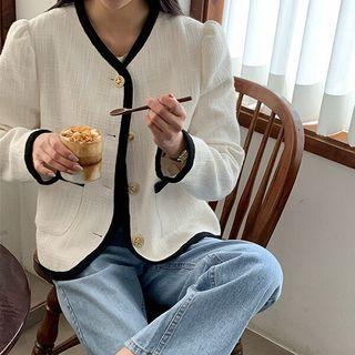 Plus Size Contrast-trim Tweed Jacket