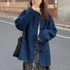 Button Wool Coat / Floral Print Midi A-line Skirt