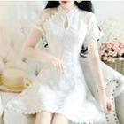 Traditional Chinese Short-sleeve Lace Cutout A-line Mini Dress
