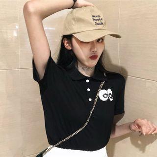 Eye Print Short-sleeve Polo Shirt / Plain Culottes