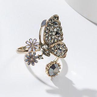 Rhinestone Butterfly Open Ring Coffee & Gold - One Size