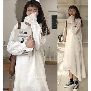Long-sleeve Asymmetrical Hem Midi Dress