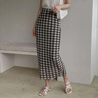 Gingham Maxi Lace Pencil Skirt