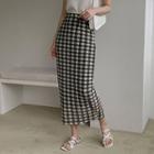 Gingham Maxi Lace Pencil Skirt