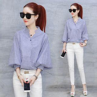 Lantern-sleeve Pinstripe Shirt