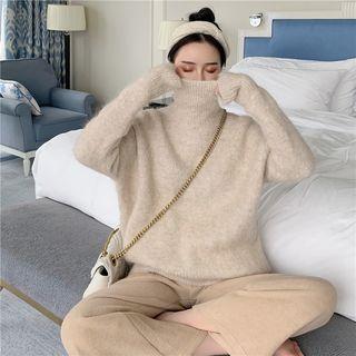 Plain Turtle-neck Loose-fit Sweater / Loose-fit Pants