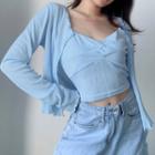 Set: Spaghetti Strap Twist-front Top + Open-front Cardigan