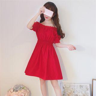 Short Puff-sleeve Off-shoulder A-line Dress