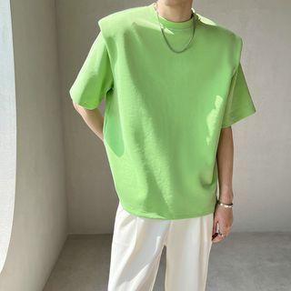 Short-sleeve Crew Neck Padded-shoulder T-shirt