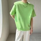 Short-sleeve Crew Neck Padded-shoulder T-shirt