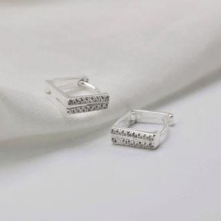 Rhinestone Square Stud Earring 1 Pair - Silver - One Size